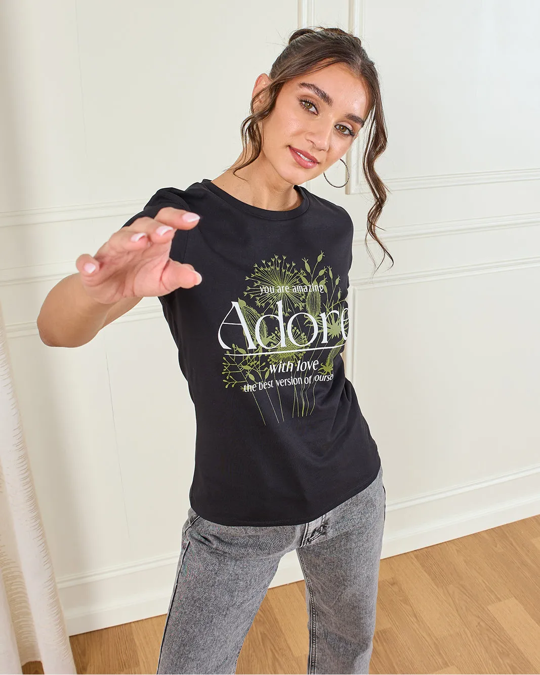 Women Black Graphic T-Shirt sold by Redtag product image thumbnail 5