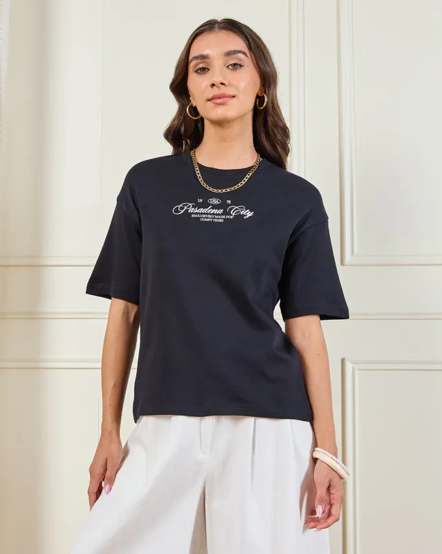 Women Black Printed T-Shirt sold by Redtag