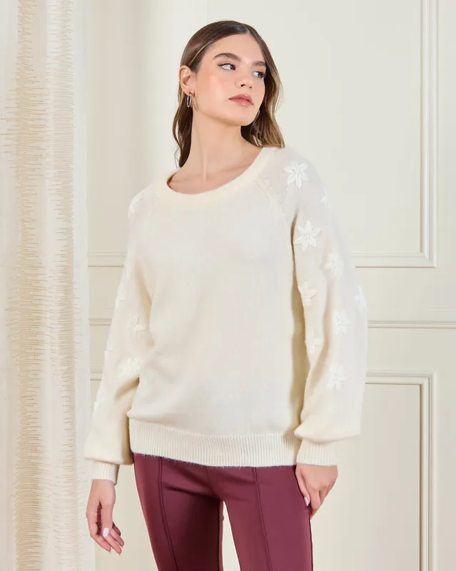 Women Cream Embroidered Pullover sold by Redtag