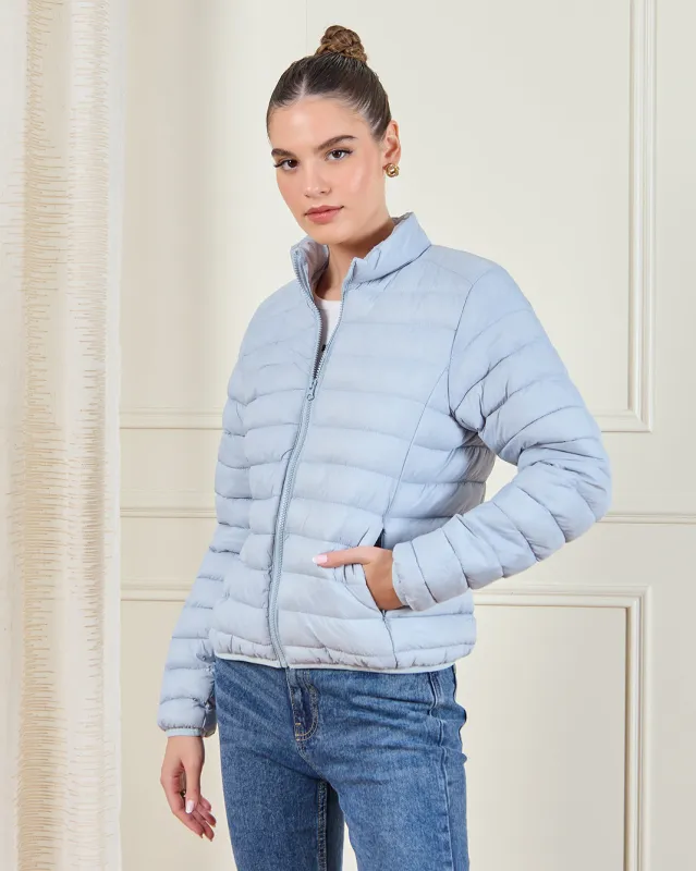Women Blue Quilted Jacket sold by Redtag