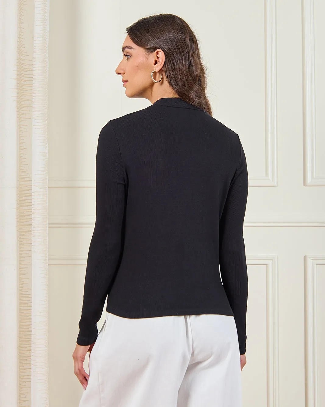 Women Black Basic High Neck T-Shirt sold by Redtag product image thumbnail 3