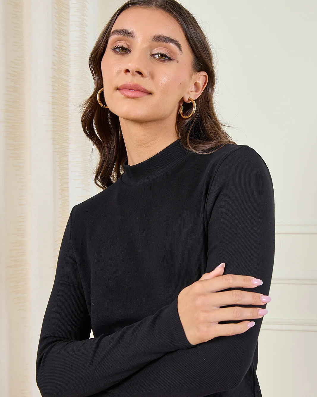 Women Black Basic High Neck T-Shirt sold by Redtag product image thumbnail 4