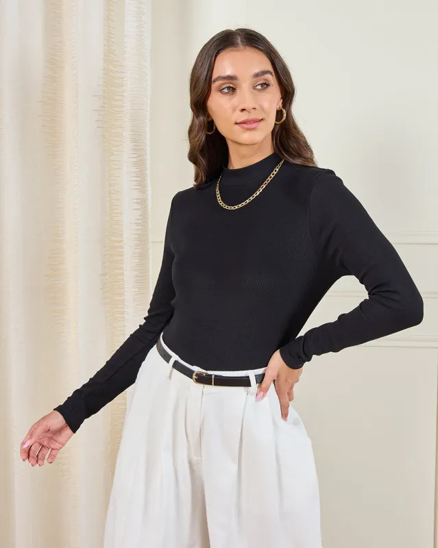 Women Black Basic High Neck T-Shirt sold by Redtag