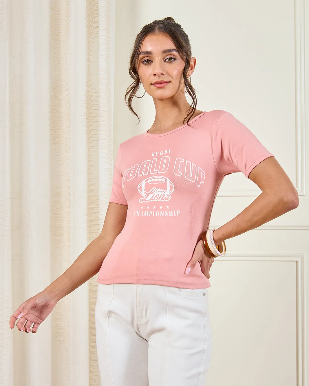 Women Pink Printed T-Shirt sold by Redtag