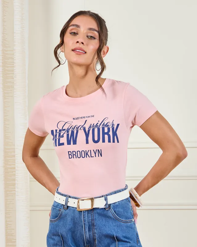 Women Pink Printed T-Shirt sold by Redtag