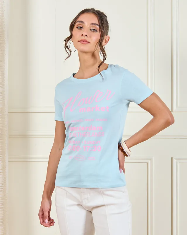 Women Blue Printed T-Shirt sold by Redtag