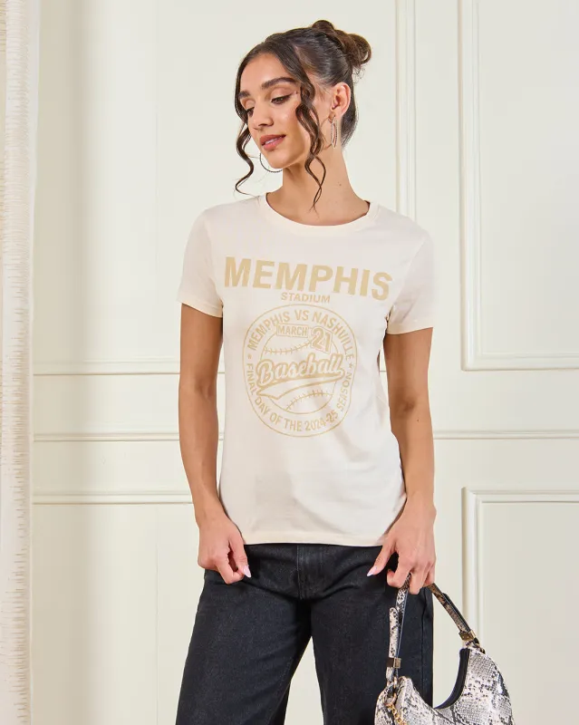 Women Beige Printed T-Shirt sold by Redtag