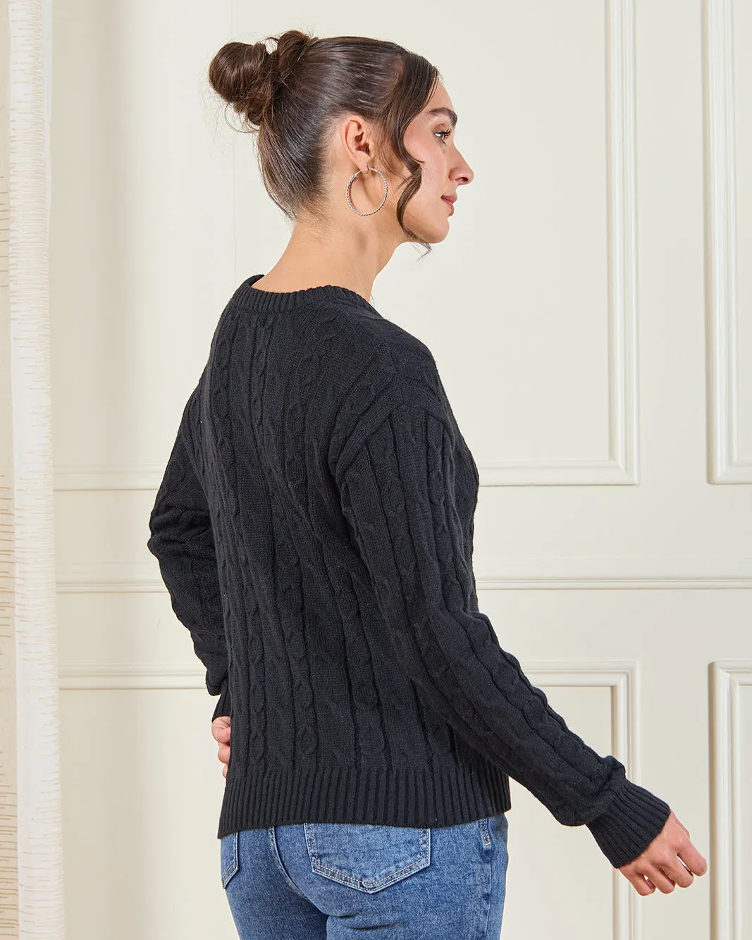 Women Black Jacquard Knit Pullover sold by Redtag product image thumbnail 3