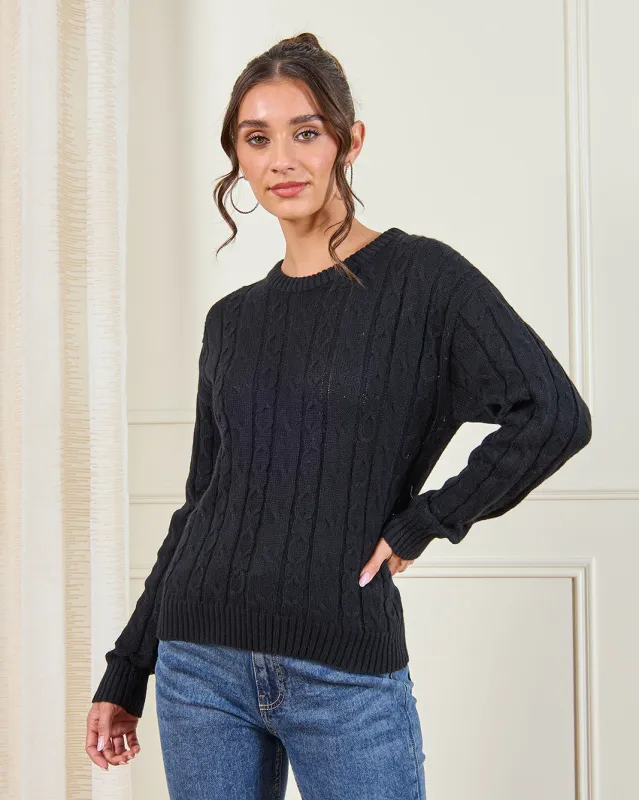 Women Black Jacquard Knit Pullover sold by Redtag