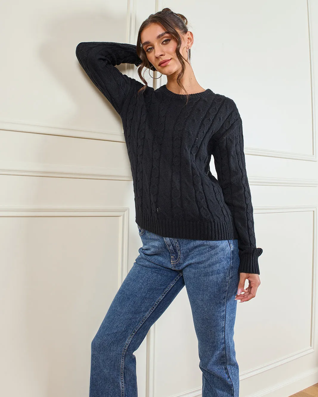 Women Black Jacquard Knit Pullover sold by Redtag product image thumbnail 5