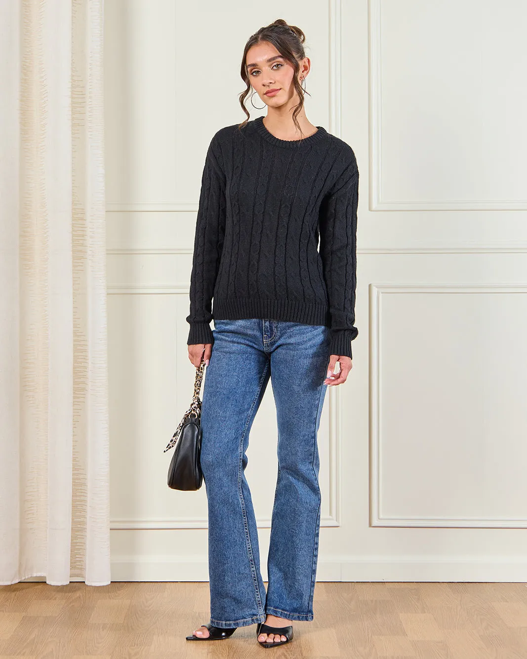 Women Black Jacquard Knit Pullover sold by Redtag product image thumbnail 2