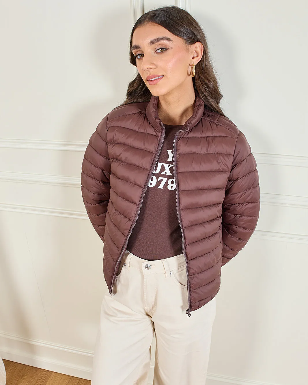 Women Brown Quilted Jacket sold by Redtag product image thumbnail 5