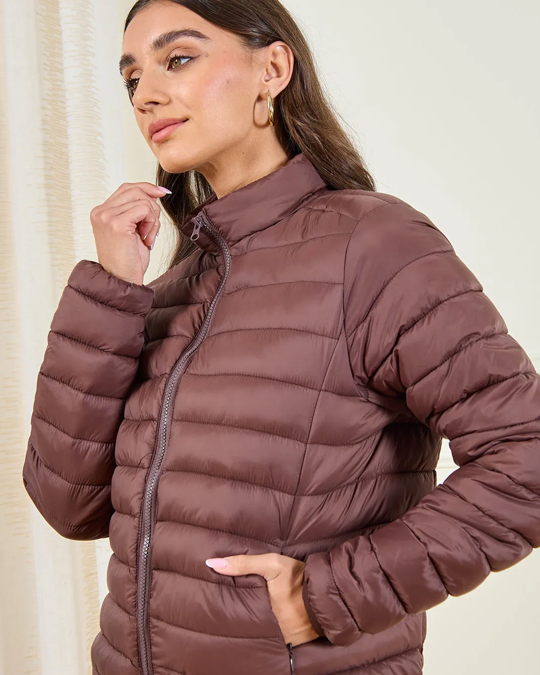 Women Brown Quilted Jacket sold by Redtag product image thumbnail 4