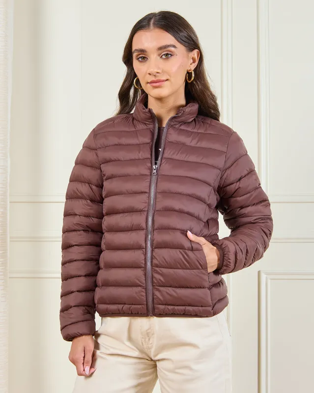 Women Brown Quilted Jacket sold by Redtag