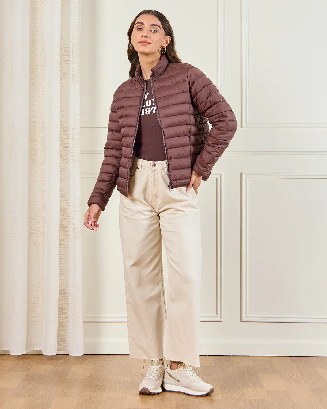 Women Brown Quilted Jacket sold by Redtag product image thumbnail 2