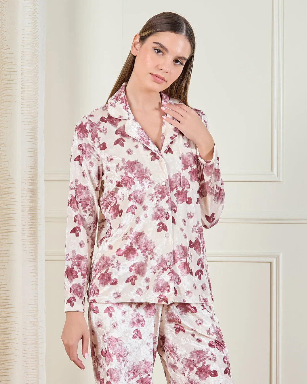 Women Cream Printed Velour Pyjama Set (2 Piece) sold by Redtag product image thumbnail 2