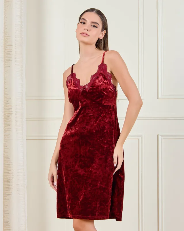 Women Burgundy Embellished Chemise sold by Redtag