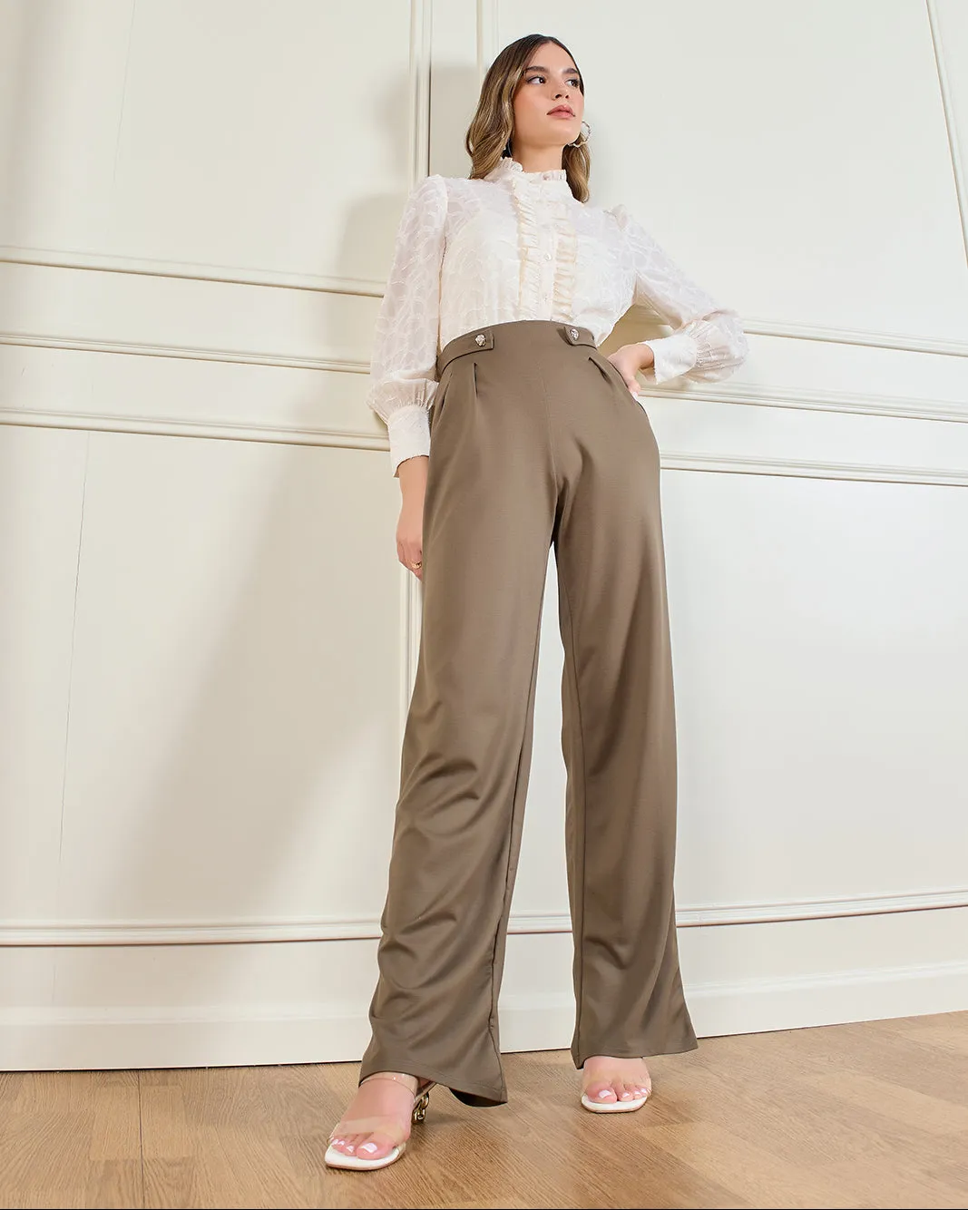 Women Olive Wide Leg Pull On Trousers sold by Redtag product image thumbnail 5