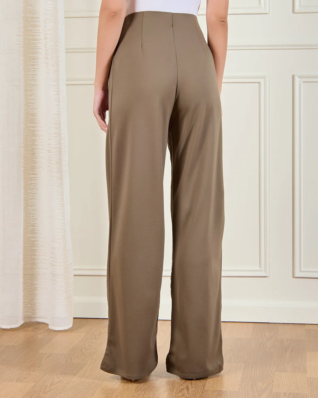 Women Olive Wide Leg Pull On Trousers sold by Redtag product image thumbnail 3