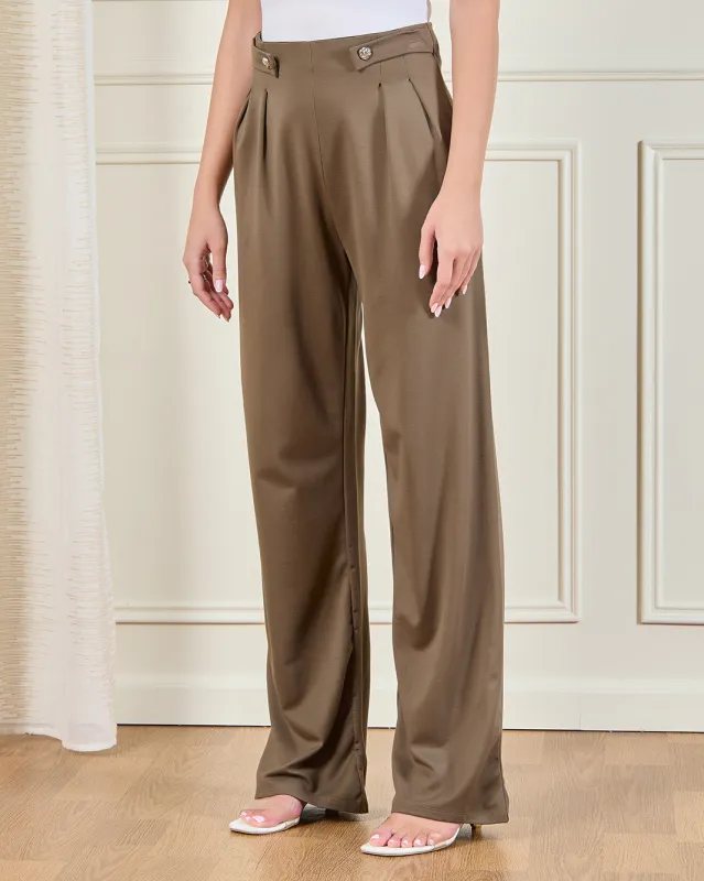 Women Olive Wide Leg Pull On Trousers sold by Redtag