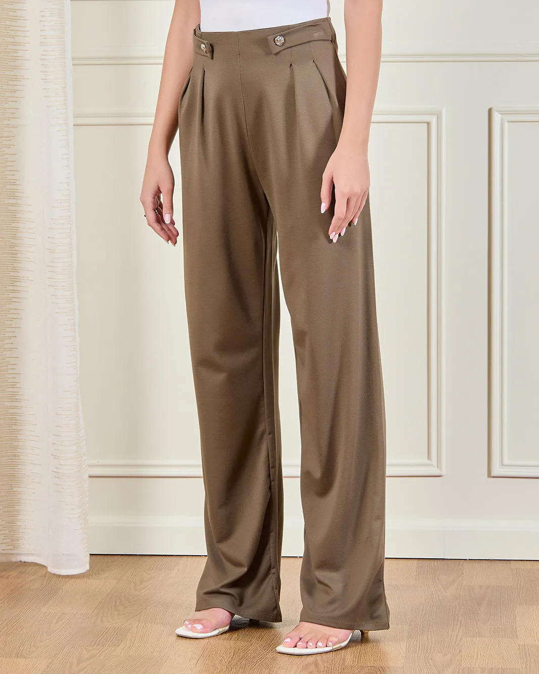 Women Olive Wide Leg Pull On Trousers sold by Redtag