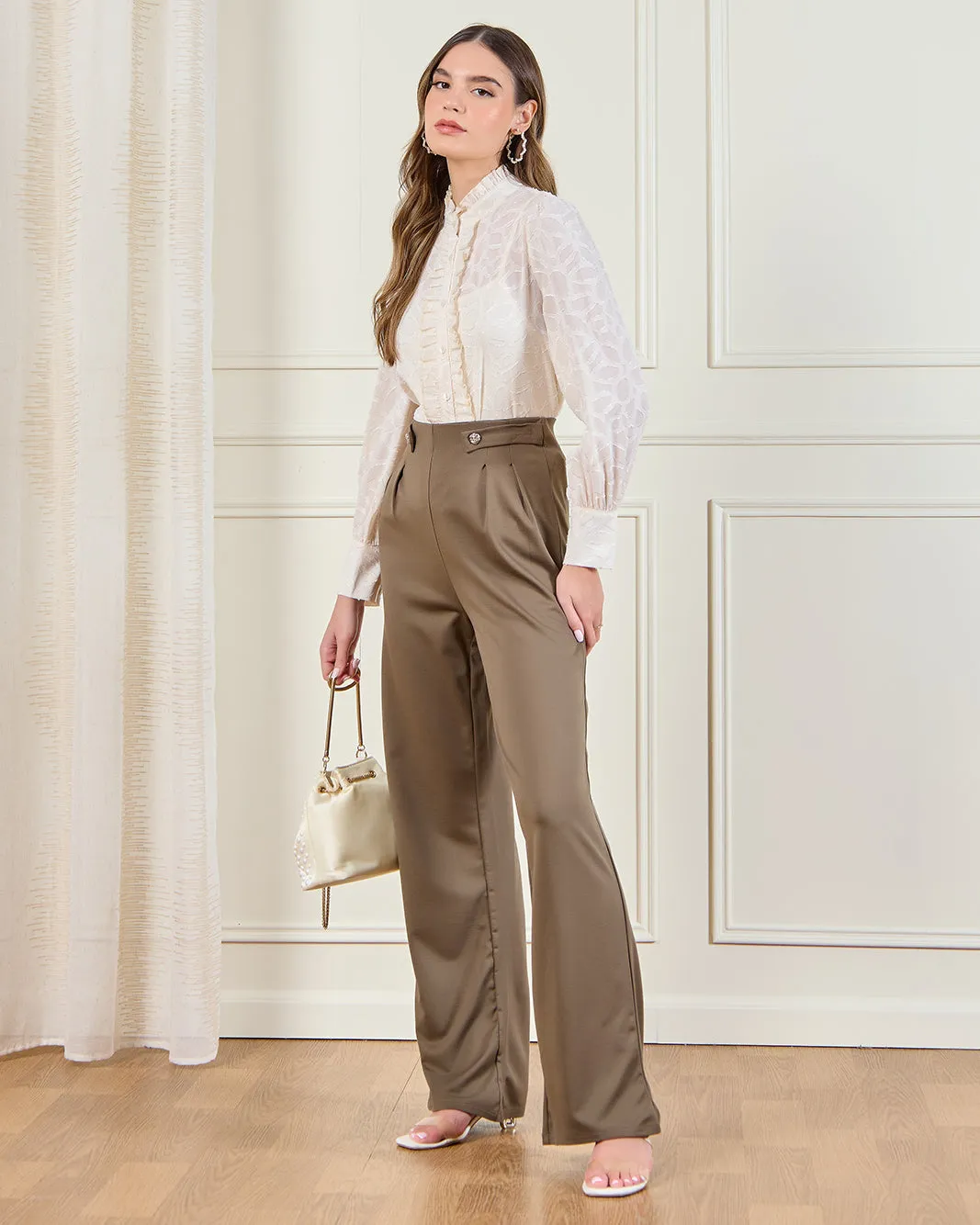 Women Olive Wide Leg Pull On Trousers sold by Redtag product image thumbnail 2