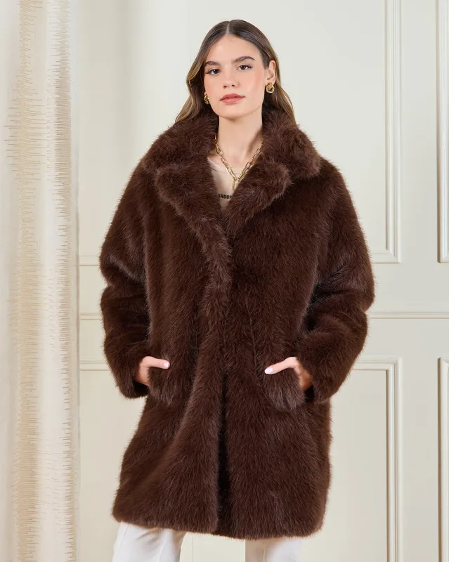 Women Brown Faux Fur Long Coat made by Redtag