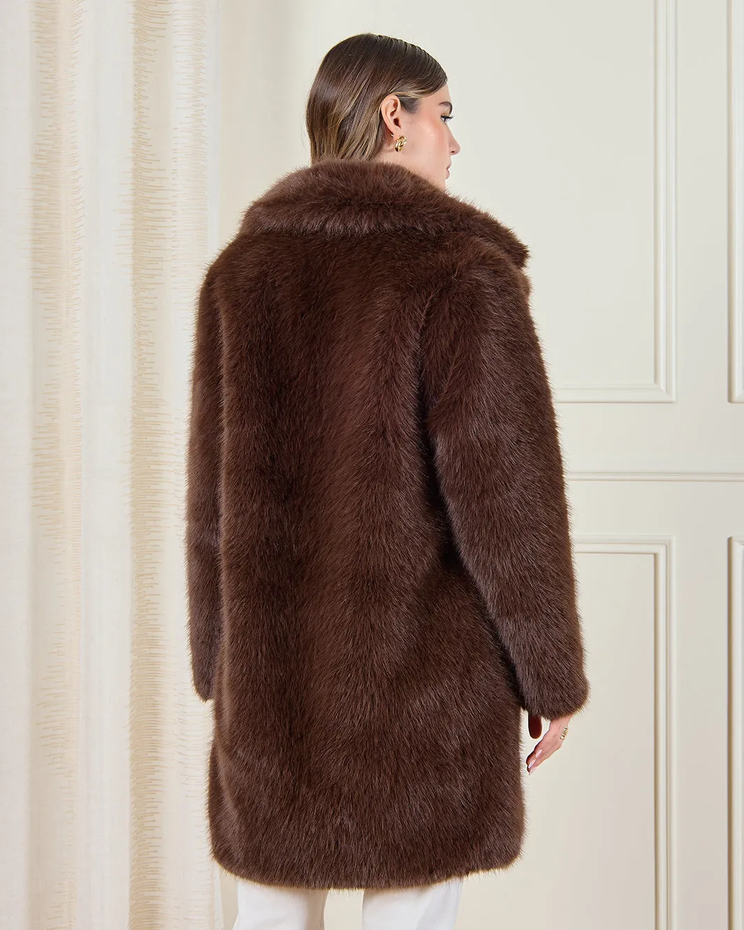 Women Brown Faux Fur Long Coat sold by Redtag product image thumbnail 3