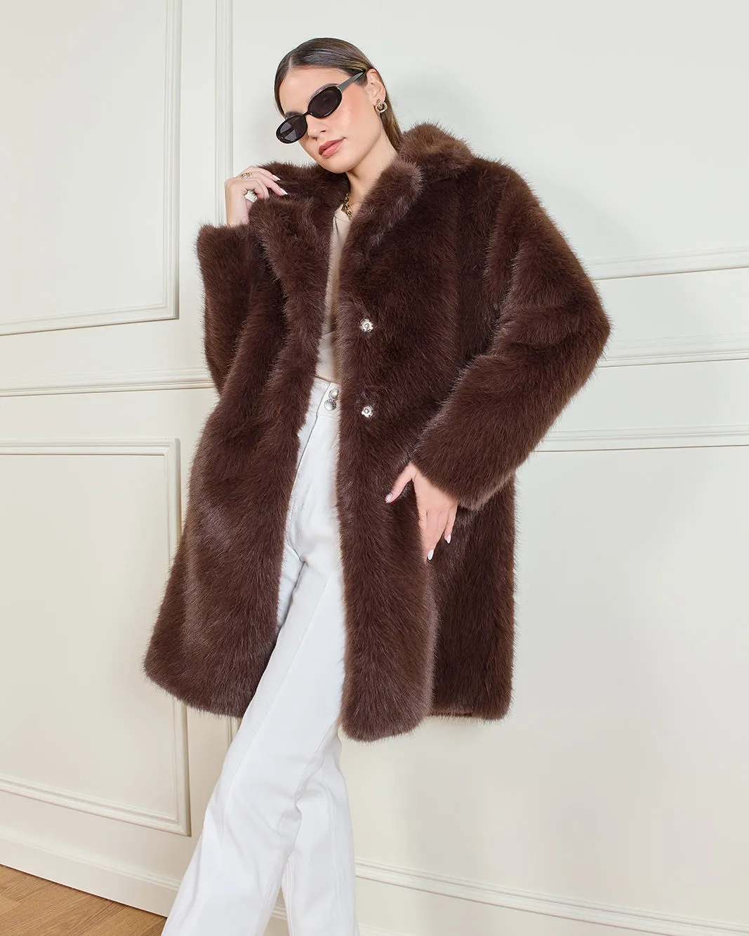 Women Brown Faux Fur Long Coat sold by Redtag product image thumbnail 5
