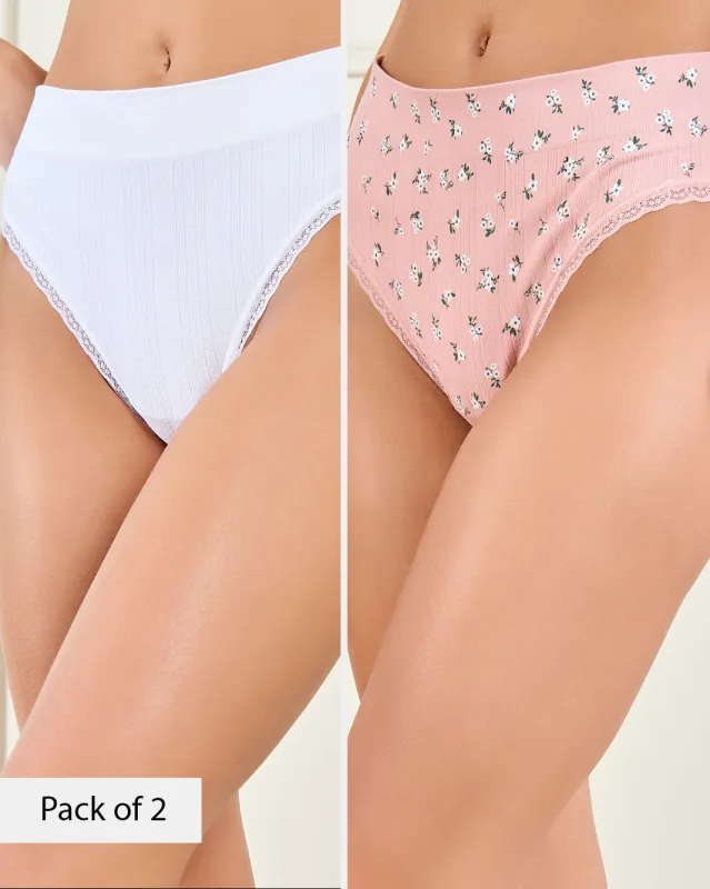 Women White And Pink Comfort Bikini Brief Set (Pack of 2) sold by Redtag