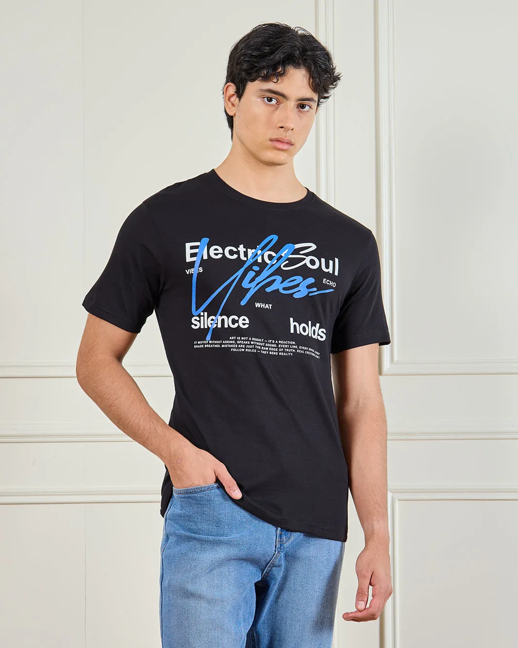 Men Black Basic Graphic T-Shirt sold by Redtag