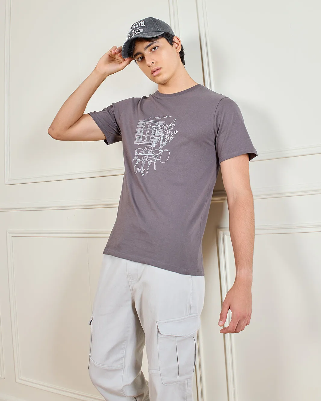 Men Charcoal Basic Graphic T-Shirt sold by Redtag product image thumbnail 5