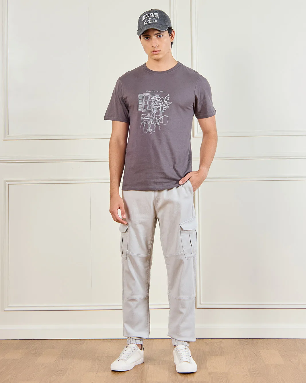 Men Charcoal Basic Graphic T-Shirt sold by Redtag product image thumbnail 2