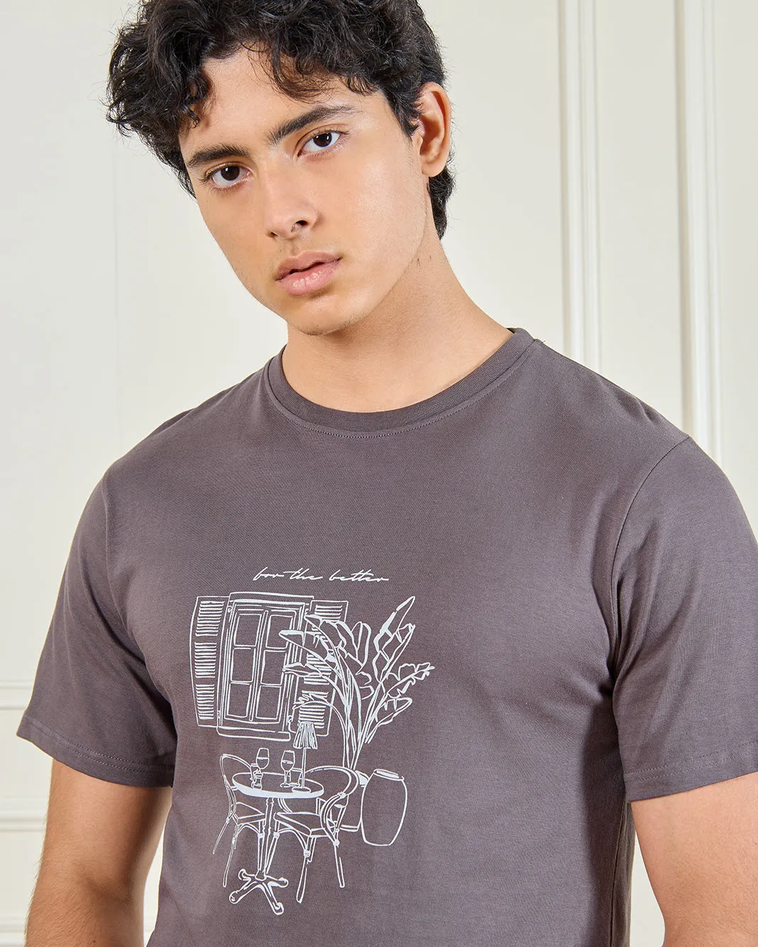 Men Charcoal Basic Graphic T-Shirt sold by Redtag product image thumbnail 4