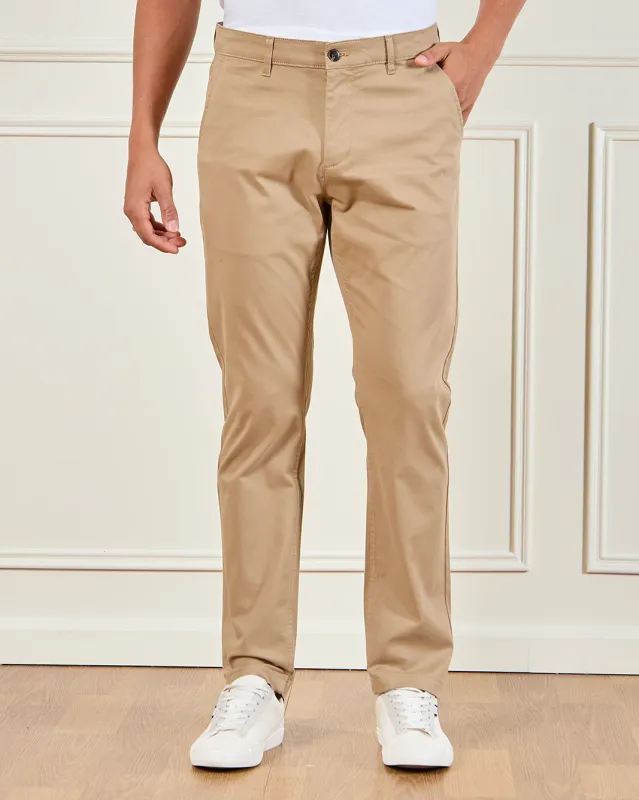 Men Beige Satin Slim Fit Chino sold by Redtag