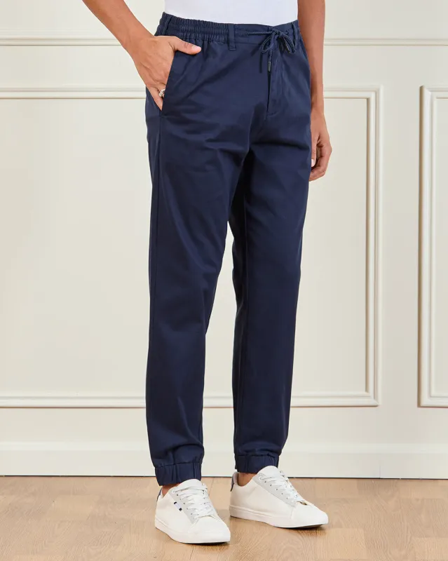 Men Navy Satin Slim Fit Jogger sold by Redtag