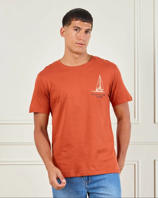 Men Orange Printed T-Shirt sold by Redtag