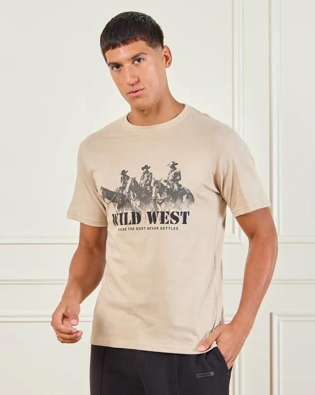 Men Beige Printed T-Shirt sold by Redtag