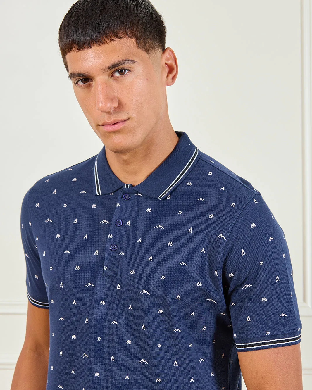 Men Navy Printed Polo Shirt sold by Redtag product image thumbnail 4