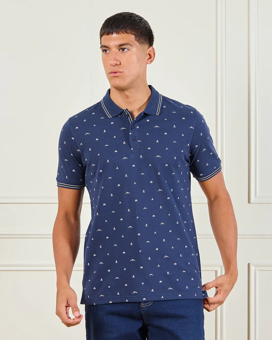 Men Navy Printed Polo Shirt sold by Redtag
