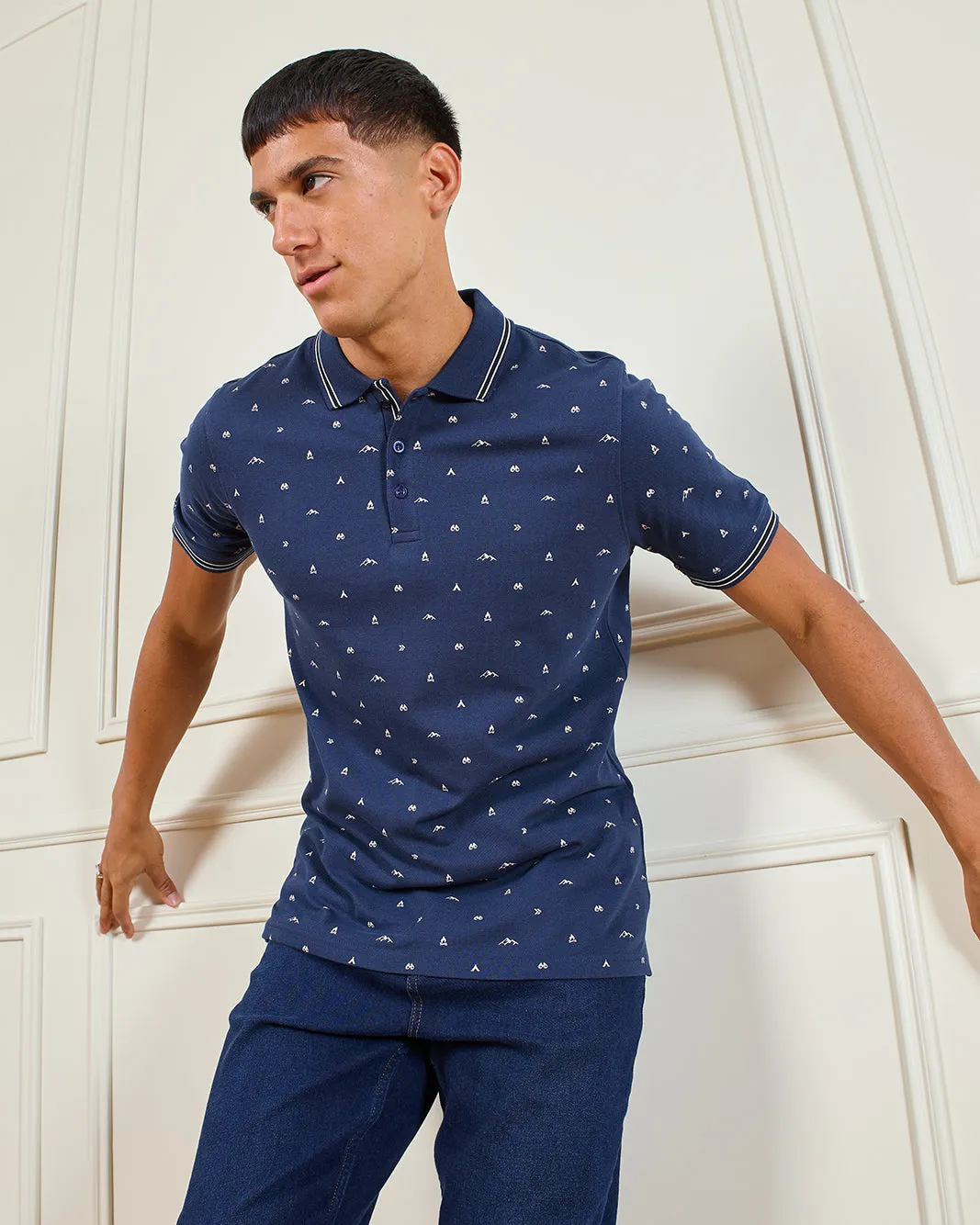 Men Navy Printed Polo Shirt sold by Redtag product image thumbnail 5
