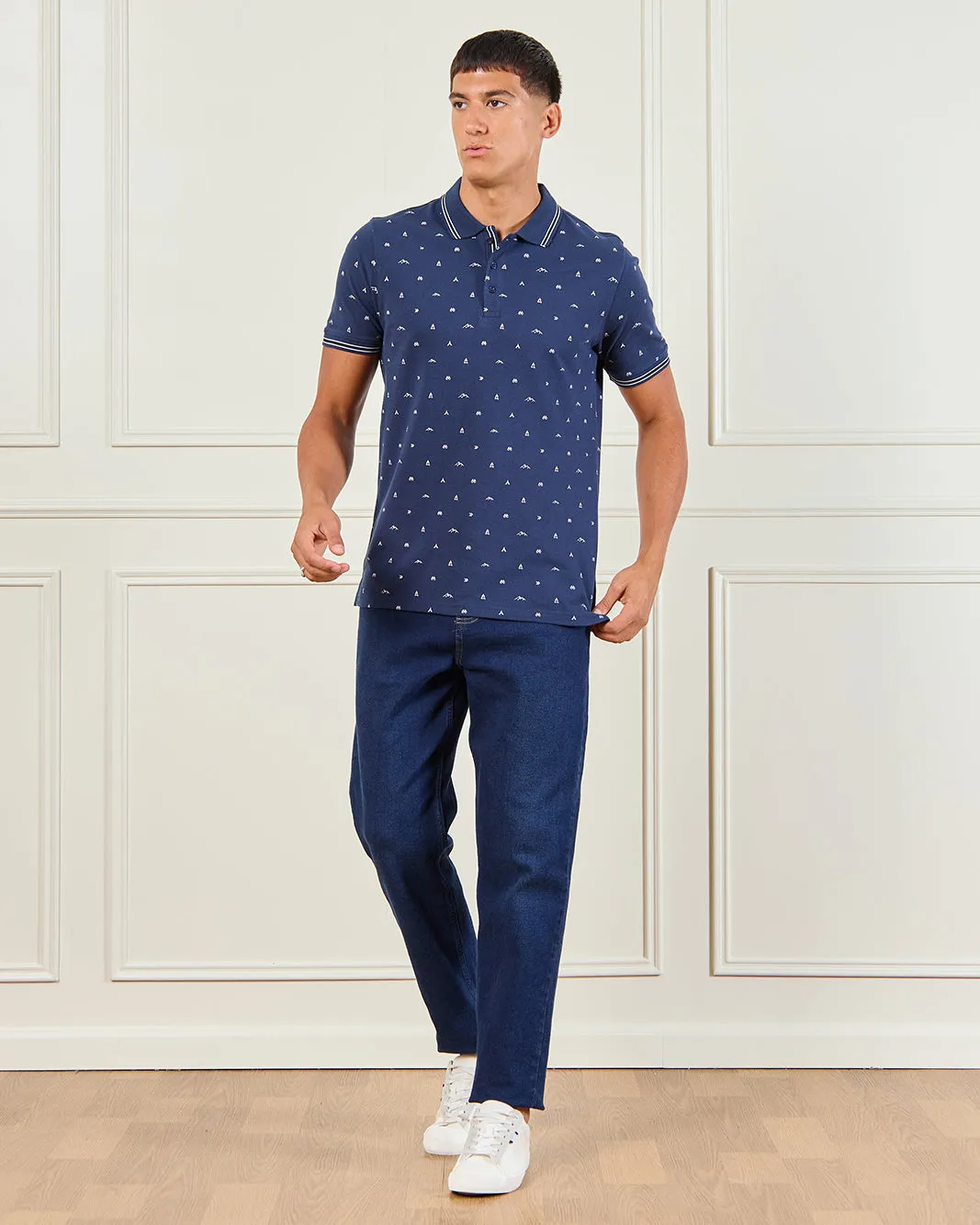 Men Navy Printed Polo Shirt sold by Redtag product image thumbnail 2