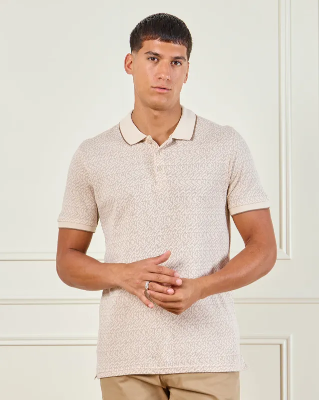 Men Beige Printed Polo Shirt sold by Redtag