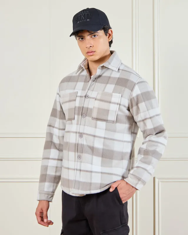 Men Beige Check Shacket With Sherpa Linning sold by Redtag
