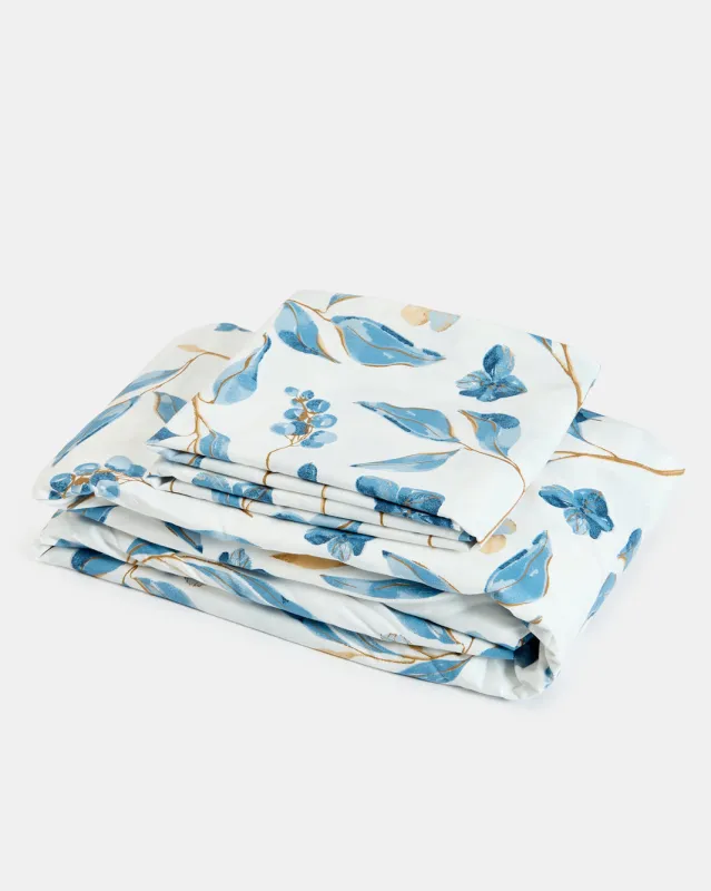White And Blue 2 Piece Printed Flat Sheet (Single Size) sold by Redtag