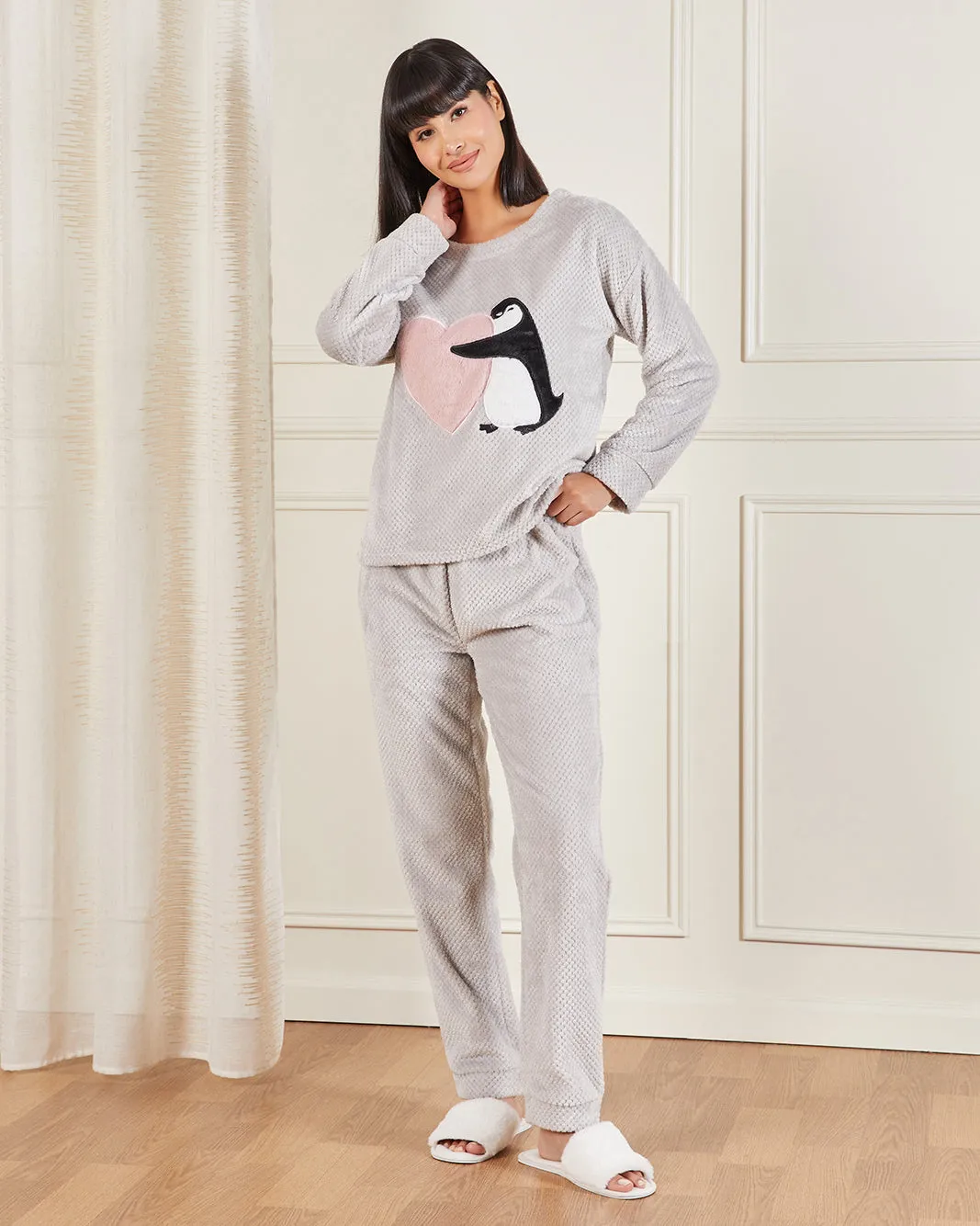 Women Grey Penguin Pyjama Set (2 Piece Set) sold by Redtag