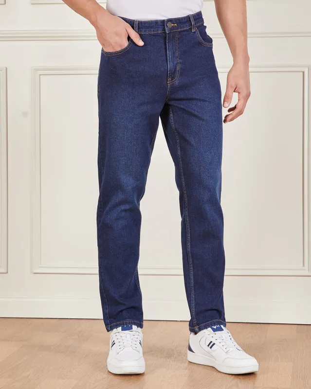 Men Navy Straight Fit Denim Jeans sold by Redtag