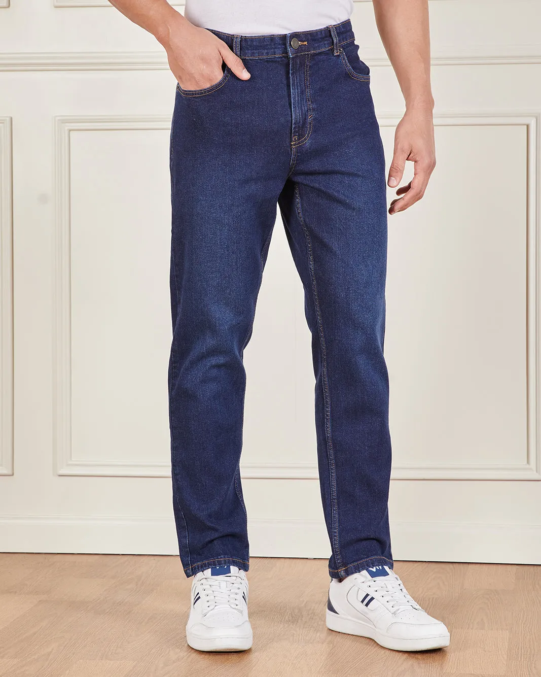 Men Navy Straight Fit Denim Jeans sold by Redtag