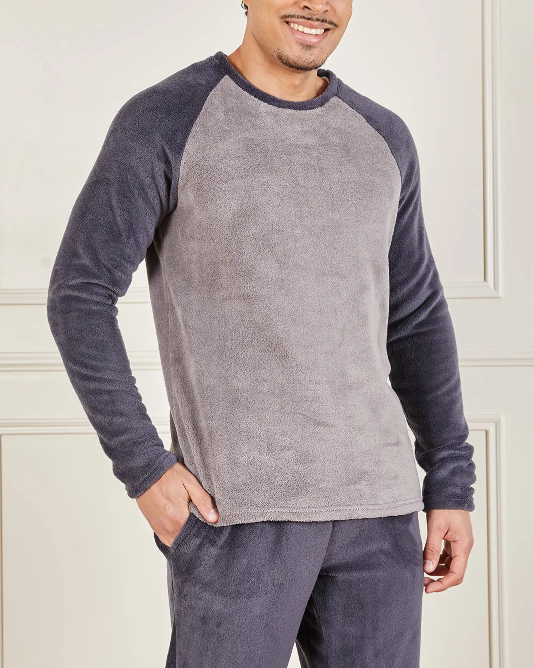 Men Charcoal Cosy Fleece Pyjama Set (2 Piece) sold by Redtag product image thumbnail 4