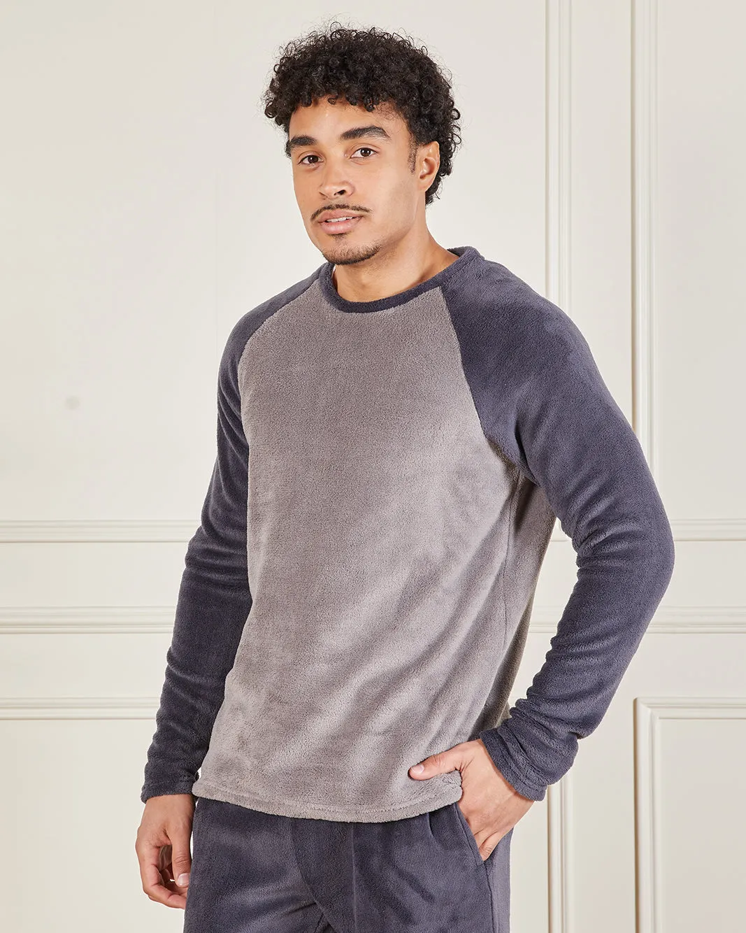 Men Charcoal Cosy Fleece Pyjama Set (2 Piece) sold by Redtag product image thumbnail 2